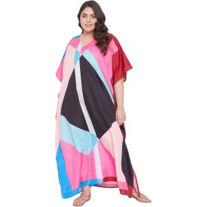 imageOussum Long Caftan for Women Plus Size Beach Cover Up Casual Kaftan Maxi Gown Dress Loungewear House Dresses for SummerMulticolor Geometric Kaftan