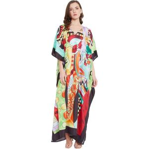 imageOussum Long Caftan for Women Plus Size Beach Cover Up Casual Kaftan Maxi Gown Dress Loungewear House Dresses for SummerMulticolor Lady Trible Print Caftan