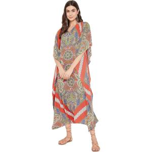 imageOussum Long Caftan for Women Plus Size Beach Cover Up Casual Kaftan Maxi Gown Dress Loungewear House Dresses for SummerMulticolor One Size Maxi Caftan