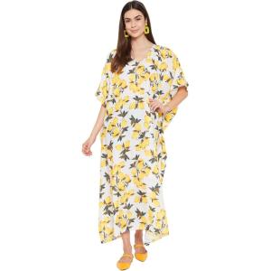 imageOussum Long Caftan for Women Plus Size Beach Cover Up Casual Kaftan Maxi Gown Dress Loungewear House Dresses for SummerWhite  Yellow