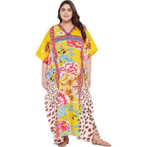 imageOussum Long Caftan for Women Plus Size Beach Cover Up Casual Kaftan Maxi Gown Dress Loungewear House Dresses for SummerWhite Floral Caftan Dress