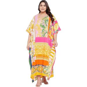 imageOussum Long Caftan for Women Plus Size Beach Cover Up Casual Kaftan Maxi Gown Dress Loungewear House Dresses for SummerWhite Floral Kaftan