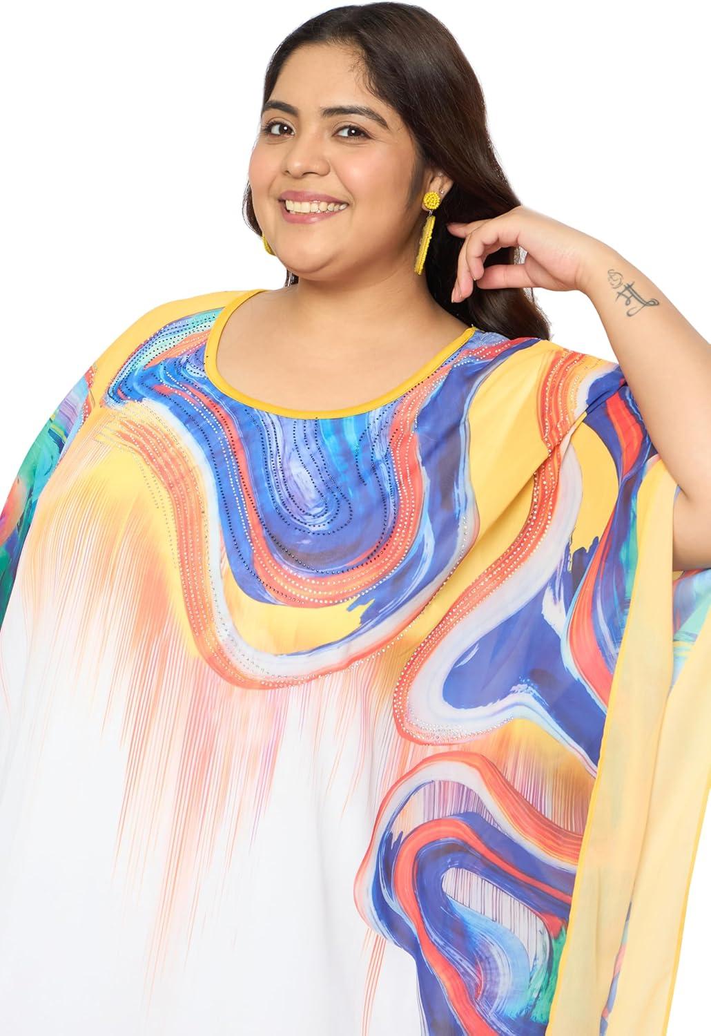imagePlus Size Women Kaftan Round Neck Georgette Maxi Gown Cover Up Dress for Special OccasionsMulticolor