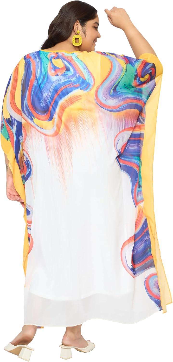 imagePlus Size Women Kaftan Round Neck Georgette Maxi Gown Cover Up Dress for Special OccasionsMulticolor