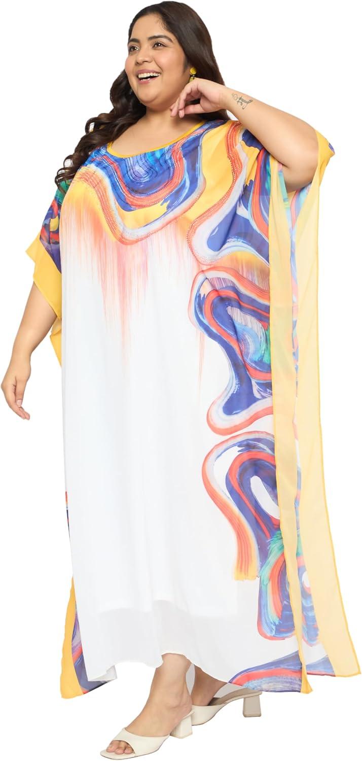 imagePlus Size Women Kaftan Round Neck Georgette Maxi Gown Cover Up Dress for Special OccasionsMulticolor