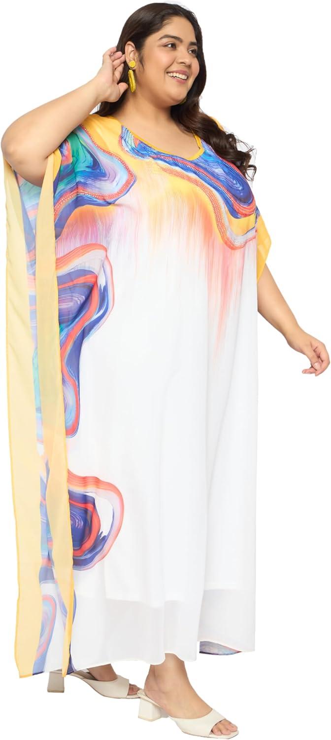 imagePlus Size Women Kaftan Round Neck Georgette Maxi Gown Cover Up Dress for Special OccasionsMulticolor