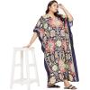 imageGoood Times Kaftan Dress Plus Size Polyester Long Maxi Beach Cover Ups Caftan Loungewear House Dresses for WomenNavy Blue Floral