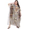 imageGypsie Blu Women Floral Kaftan Plus Size Caftan Dress Long Tunic Maxi Casual Beach Dress Brown Leopard Print