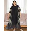 imagePlus Size Round Neck Kaftan Dress for Women Georgette Kimono Sleeve Maxi Dresses Party GownBlack Plant