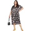 imageWomen Plus Size Satin Silk Casual Midi Length Kaftan Evening Dress Beach Cover UpBlack  White