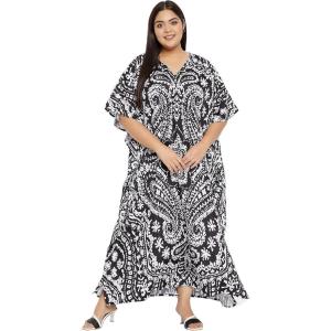 imageGoood Times Kaftan Dress Plus Size Polyester Long Maxi Beach Cover Ups Caftan Loungewear House Dresses for WomenBlack Paisley