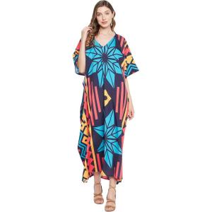 imageGoood Times Kaftan Dress Plus Size Polyester Long Maxi Beach Cover Ups Caftan Loungewear House Dresses for WomenMulticolor Abstract Print Caftan