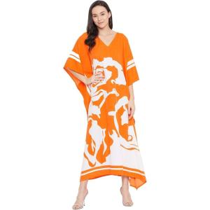 imageGoood Times Kaftan Dress Plus Size Polyester Long Maxi Beach Cover Ups Caftan Loungewear House Dresses for WomenOrange Kaftan Dress