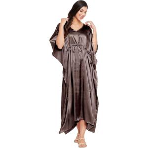 imageOussum Women Plus Size Kaftan Satin Maxi Dress Long Caftan Casual Cover Ups Sateen Nightdress Nighty for SummerBrunette Brown