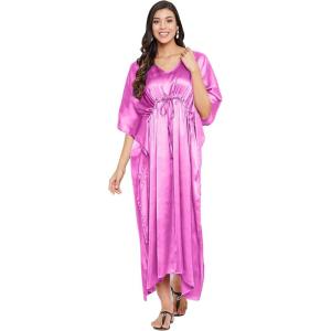imageOussum Women Plus Size Kaftan Satin Maxi Dress Long Caftan Casual Cover Ups Sateen Nightdress Nighty for SummerCamellia Rose