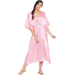 imageOussum Women Plus Size Kaftan Satin Maxi Dress Long Caftan Casual Cover Ups Sateen Nightdress Nighty for SummerCrystal Rose Solid Kaftan