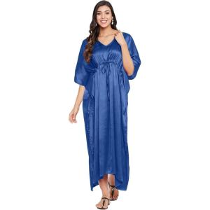 imageOussum Women Plus Size Kaftan Satin Maxi Dress Long Caftan Casual Cover Ups Sateen Nightdress Nighty for SummerNavy Blue