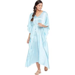 imageOussum Women Plus Size Kaftan Satin Maxi Dress Long Caftan Casual Cover Ups Sateen Nightdress Nighty for SummerPastel Blue Solid Kaftan