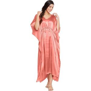 imageOussum Women Plus Size Kaftan Satin Maxi Dress Long Caftan Casual Cover Ups Sateen Nightdress Nighty for SummerSalmon Rose