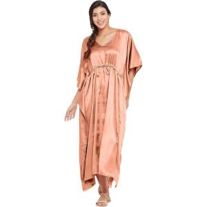 imageOussum Women Plus Size Kaftan Satin Maxi Dress Long Caftan Casual Cover Ups Sateen Nightdress Nighty for SummerTerracotta Solid Kaftan