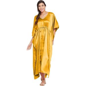 imageOussum Women Plus Size Kaftan Satin Maxi Dress Long Caftan Casual Cover Ups Sateen Nightdress Nighty for SummerYellow