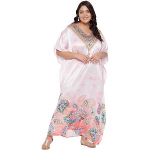 imageOussum Women Silky Satin Long Kaftan Plus Size Beach Soft Caftan Dresses Sateen Swimsuit Cover Ups Maxi Gown DressPeach Floralpaisley Kaftan