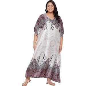 imageOussum Women Silky Satin Long Kaftan Plus Size Beach Soft Caftan Dresses Sateen Swimsuit Cover Ups Maxi Gown DressPeach Paisley Kaftan