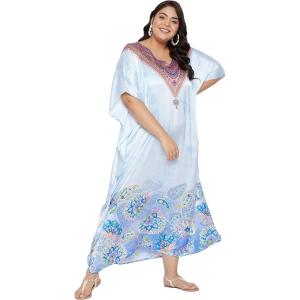 imageOussum Women Silky Satin Long Kaftan Plus Size Beach Soft Caftan Dresses Sateen Swimsuit Cover Ups Maxi Gown DressSky Blue Floralpaisley Kaftan