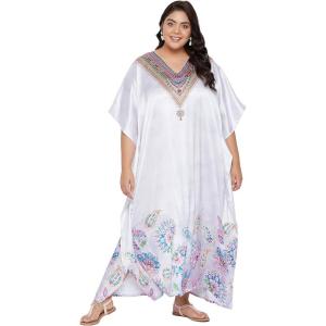 imageOussum Women Silky Satin Long Kaftan Plus Size Beach Soft Caftan Dresses Sateen Swimsuit Cover Ups Maxi Gown DressWhite Floralpaisley Kaftan