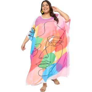 imagePlus Size Women Kaftan Round Neck Georgette Maxi Gown Cover Up Dress for Special OccasionsMulti Abstract