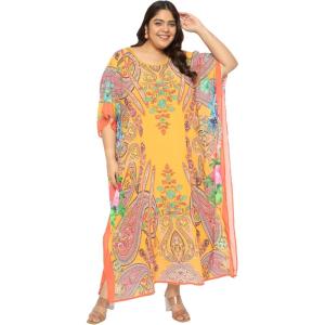 imagePlus Size Women Kaftan Round Neck Georgette Maxi Gown Cover Up Dress for Special OccasionsMulti Paisley