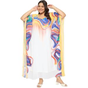 imagePlus Size Women Kaftan Round Neck Georgette Maxi Gown Cover Up Dress for Special OccasionsMulticolor