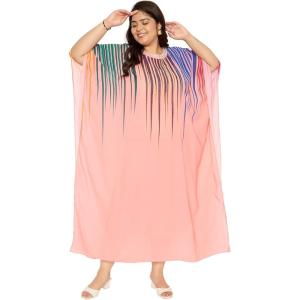 imageWomen Kaftan Dress Georgette Print Round Neck Missy Size Maxi Kimono Dresses Party Gown Stylish Evening WearBaby Pink