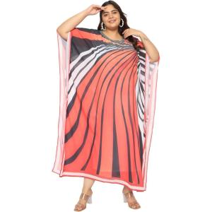 imageWomen Kaftan Dress Georgette Print Round Neck Missy Size Maxi Kimono Dresses Party Gown Stylish Evening WearMulti