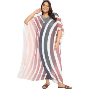 imageWomen Kaftan Dress Georgette Print Round Neck Missy Size Maxi Kimono Dresses Party Gown Stylish Evening WearMulti Striped