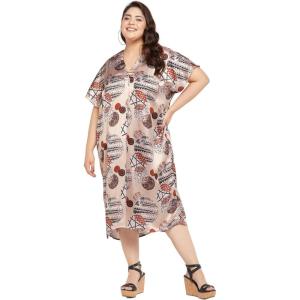 imageWomen Plus Size Satin Silk Casual Midi Length Kaftan Evening Dress Beach Cover UpBeige