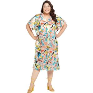 imageWomen Plus Size Satin Silk Casual Midi Length Kaftan Evening Dress Beach Cover UpMulticolor
