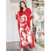 imageOussum Kimono Maxi Dress Floral Long Kaftan Plus Size Caftan GownRed