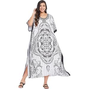 imageGypsie Blu Ladies Kaftan Kimono Maxi Style Dress Plus Size Caftan Long Swimsuit Cover up Beach Dress for WomenBlack  White Paisley