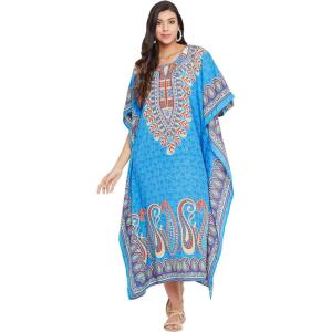imageGypsie Blu Ladies Kaftan Kimono Maxi Style Dress Plus Size Caftan Long Swimsuit Cover up Beach Dress for WomenBlue One Size Maxi Caftan