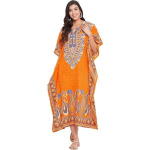 imageGypsie Blu Ladies Kaftan Kimono Maxi Style Dress Plus Size Caftan Long Swimsuit Cover up Beach Dress for WomenRed  Orange One Size Maxi Caftan
