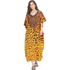 imageGypsie Blu Ladies Kaftan Kimono Maxi Style Dress Plus Size Caftan Long Swimsuit Cover up Beach Dress for WomenYellow Leopard