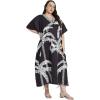imagePlus Size Women Kaftan Dress Kimono Sleeve Casual Maxi Dresses Beach Cover Up for LadiesBlack Coconut Tree