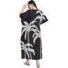 imagePlus Size Women Kaftan Dress Kimono Sleeve Casual Maxi Dresses Beach Cover Up for LadiesBlack Coconut Tree