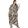 imagePlus Size Women Kaftan Dress Kimono Sleeve Casual Maxi Dresses Beach Cover Up for LadiesBlack Leaf