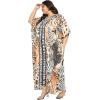 imagePlus Size Women Kaftan Dress Kimono Sleeve Casual Maxi Dresses Beach Cover Up for LadiesBrown Tiger