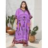 imagePlus Size Women Kaftan Dress Kimono Sleeve Casual Maxi Dresses Beach Cover Up for LadiesLavender