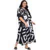 imageWomen Plus Size Caftan Dress Polyester Evening Maxi Gown Dresses Kimono Sleeve for Party KaftanBlack  White Tribal