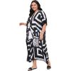imageWomen Plus Size Caftan Dress Polyester Evening Maxi Gown Dresses Kimono Sleeve for Party KaftanBlack  White Tribal