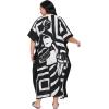 imageWomen Plus Size Caftan Dress Polyester Evening Maxi Gown Dresses Kimono Sleeve for Party KaftanBlack  White Tribal
